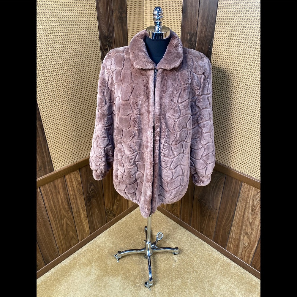 Alaska Fur Gallery Dyed Tan Sheared Beaver Fur Zippered Coat Jacket Medium